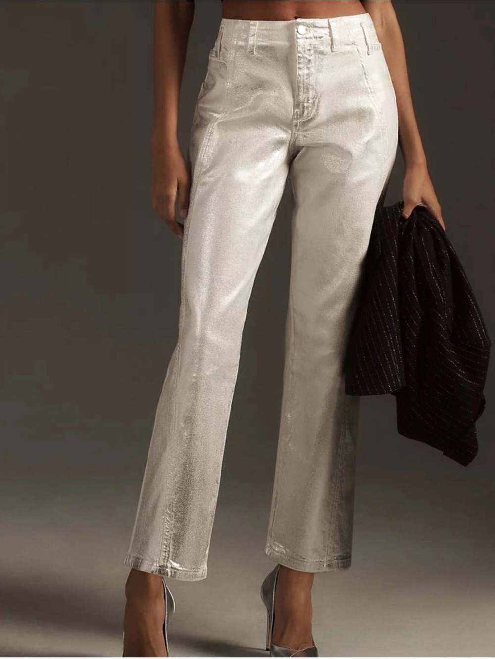 Pilcro Crop Jeans Barrel Leg Foil Silver